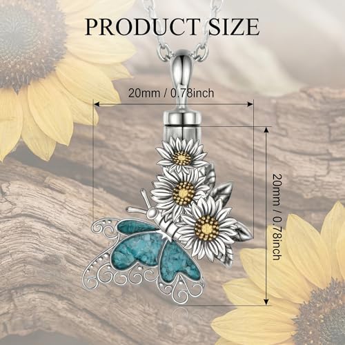 Butterfly Urn Necklace for Ashes 925 Sterling Silver Turquoise Daisy Pendant Cremation Memorial KeepsakeJewelry Gift for Women