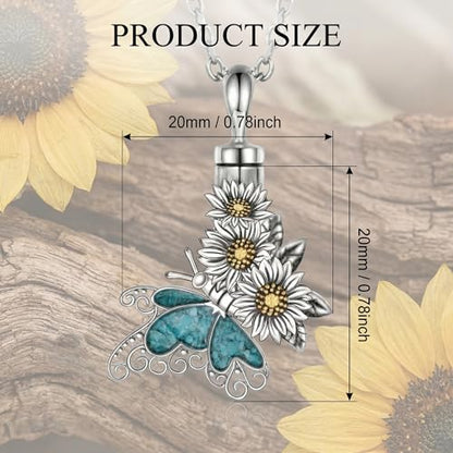 Butterfly Urn Necklace for Ashes 925 Sterling Silver Turquoise Daisy Pendant Cremation Memorial KeepsakeJewelry Gift for Women