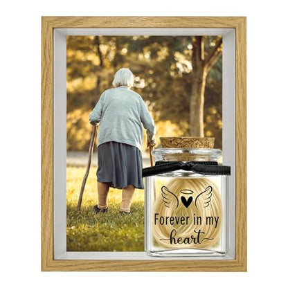 Personalization Memorial Photo Frame with Glass Keepsake Jar，Perfect for Preserving Loved One’s Hair & Memories，Sympathy Bereavement Gift - Holds 4x6 inch pictures (wood 3) - color: wood 3