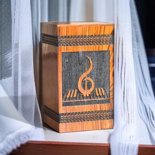AA GLOBEL Elegant Vintage Music-Inspired Wooden Cremation Urn for Adult – Handcrafted Memorial Urn for Human Ashes – Timeless Tribute for Loved Ones - size: Large
