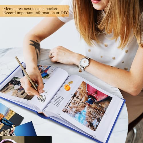 1DOT2 Photo Album with Writing Space, 100 Pages, Linen Cover, Blue - color: Blue