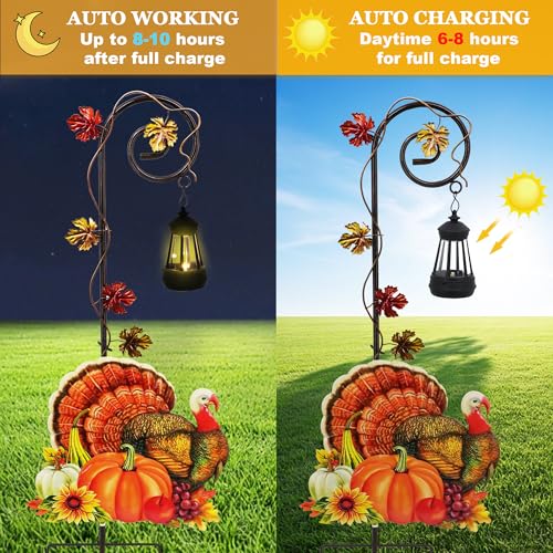 Turkey Solar Lantern Garden Stake Metal Outdoor Thanksgiving Yard Light - color: Turkey