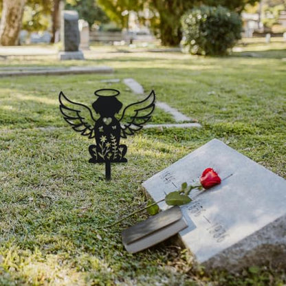 WADORN Dog Cemetery Metal Decorative Garden Stakes, Black Dog Grave Metal Outdoor Statues Silhouette Dogs Angel Wings Animal Silhouette for Garden Backyard Lawn Decors Dogs Lover Commemorative Gift