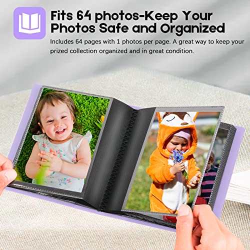 Aevdor Small 4x6 Photo Album, 64 Pockets, Black Pages, Elastic Band,Purple | Compact 4x6 Photo Book for Family, Wedding, Baby, Travel, Postcards and Recipe Cards. One Album is Included - color: Purple