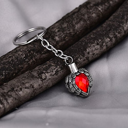 Stainless Steel Memorial Keepsake for Ashes Red Stone Cremation Jewelry Urn Keychain - color: Red