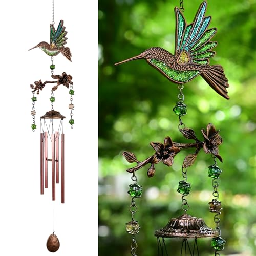 Wind Chimes for Outside, Wind Chimes Outdoor Clearance, Soothing Tones, Hummingbird Wind Chime, Memorial, Sympathy Gift, Patio, Porch, Home Décor, Modern, Art Décor, Bronze (32" Hummingbird) - size: 32" Hummingbird