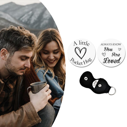 Pocket Hug Keychain Coin Gift for Women Men Pocket Token for Best Friends Bff Birthday Inspiration Gifts for Husband Boyfriend Anniversary Christmas Gifts Motivational Keychain with PU Case - color: Always Know You Are Loved