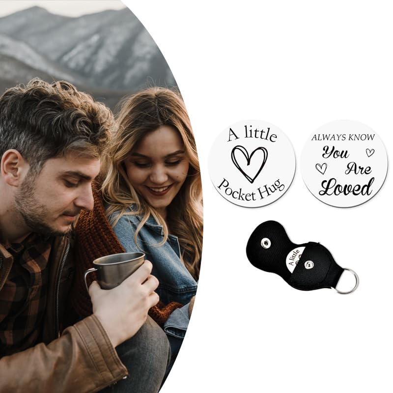 Pocket Hug Keychain Coin Gift for Women Men Pocket Token for Best Friends Bff Birthday Inspiration Gifts for Husband Boyfriend Anniversary Christmas Gifts Motivational Keychain with PU Case - color: Always Know You Are Loved