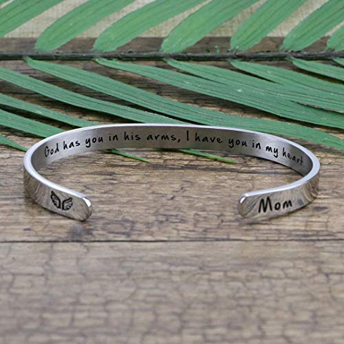 Memorial Gifts for Loss of Mom Dad In Memory of Jewelry Sympathy Bracelet | Bereavement Cuff Secret Message Engraved Grief Gifts for Women - style: Mom Memorial Gift-God has you in his arms