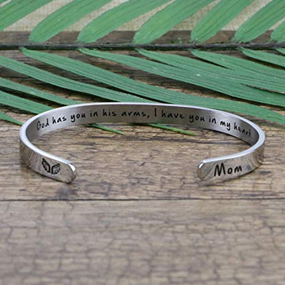 Memorial Gifts for Loss of Mom Dad In Memory of Jewelry Sympathy Bracelet | Bereavement Cuff Secret Message Engraved Grief Gifts for Women - style: Mom Memorial Gift-God has you in his arms