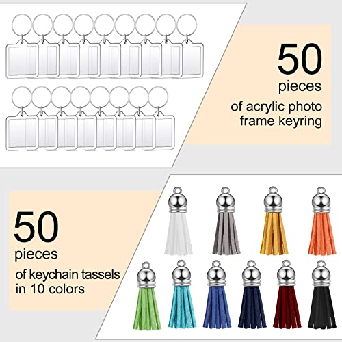 Yaomiao Acrylic Photo Keychain with Tassel Clear Blank Custom Keychain Frame Holder Insert Picture Keyring Making Kit - style: Square