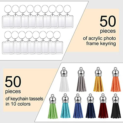 Yaomiao Acrylic Photo Keychain with Tassel Clear Blank Custom Keychain Frame Holder Insert Picture Keyring Making Kit - style: Square