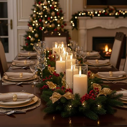 Homemory Pure White Acrylic Flameless Candles, LED Candles, Battery Operated Candles with Remote Control and Timer, Fake Electric Candle, Wedding, Home Decor, Set of 9 | Battery operated flickering LED pillar c, les, dual remotes, wedding centerpiece, Chr