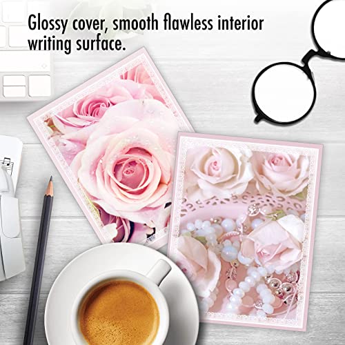 The Best Card Company - 20 Assorted Blank Note Cards Boxed Set 4 x 5.12 Inch with Envelopes (10 Designs, 2 Each) - Pink Roses AM10311OCB-B2x10