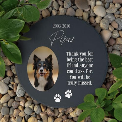Weddingstar Custom Photo Printed 9 ⅞" Round Black Slate Garden Stone - Paw Print Title - color: Paw Print Title