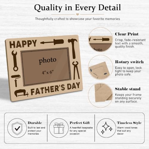 Happy Father’s Day Picture Frame for 4 x 6 Photo, Rustic Wooden Tabletop Keepsake with Tool Theme Design, Heartwarming Gift for Handyman Dad, Mechanic, Carpenter or Builder - color: Father11