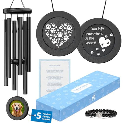 Dog Memorial Wind Chime 28" with 5 Pendant Designs and Comforting Pet Loss eBook- Pet Memorial Gifts-Loss of Dog Sympathy Gift-Dogs Wind Chimes, Remembrance Gift - color: Black