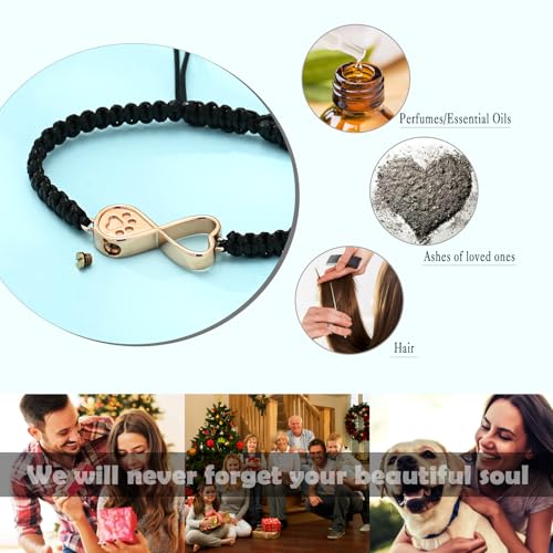 Infinity Heart Urn Bracelet for Ashes Paw Print Cremation Jewelry Stainless Steel Adjustable Braided Rope Bangle Bracelets Keepsake Memorial Jewelry for Loved Ones with Fill Tool - color: Rose Gold