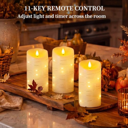 Homemory Flameless Candles with String Lights, 2 Pack Embedded Fairy String Lights LED Candles, Electric Flickering Candles with Remote Control and Timer, Real Wax, Ivory White - color: Ivory, 2Pack