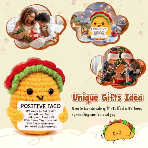 Positive Crochet Taco Christmas Birthday Gifts for Women Men Self Care Card Teacher Back to School Fall Decoration for Home Adult Kids Son Mom Dad Daughter Sister Friend Coworkers Inspirational Gift - style: Pick-me-up