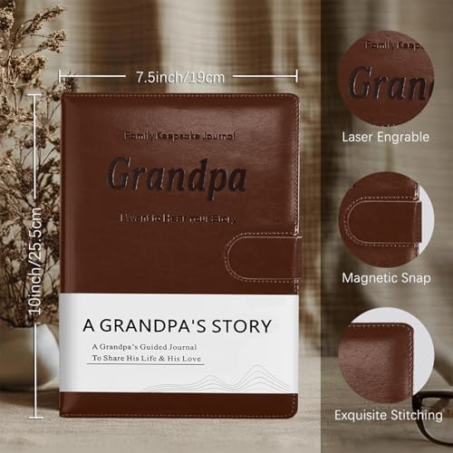 Artmag Grandpa's Life Story Journal with 250+ Prompt Questions, Family Keepsake Book Leather Cover for Grandpa to Share His Memories for Birthday Father's Day Christmas (Brown) - style: Grandpa's Life Story Journal （Brown）