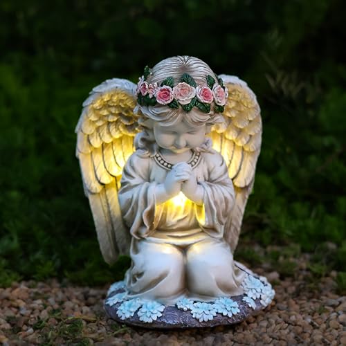 Solar Praying Angel Garden Statue Outdoor, Cemetery Decorations for Grave - color: White