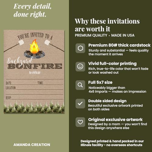 Backyard Bonfire Party Invitations, 20 5x7 Fill In Cards with Twenty White Envelopes by AmandaCreation - style: Backyard Bonfire