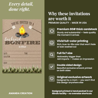 Backyard Bonfire Party Invitations, 20 5x7 Fill In Cards with Twenty White Envelopes by AmandaCreation - style: Backyard Bonfire