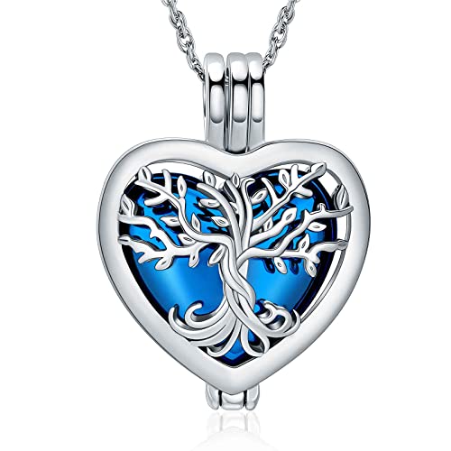 shajwo Heart Cremation Jewelry Tree of Life Urn Ashes Necklace for Women Men Loved One Memorial Human Ash Pendant - color: Tree-Blue