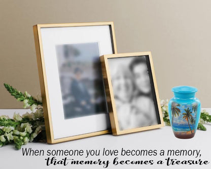 Paradise Beach Keepsake Urn - Hand Painted Miniature Palm Trees Urn with Premium Case & Bag - size: Miniature