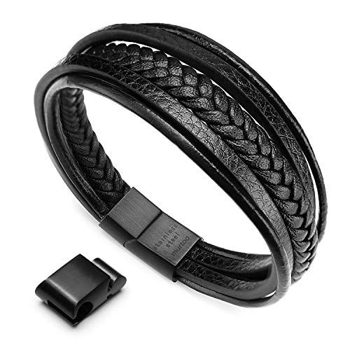Mens Leather Bracelet with Clasp Cowhide Multi-Layer Braided Leather Mens Bracelet - style: Custom 7-9"