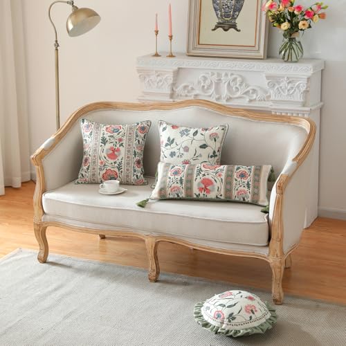 ISAENNE French Linen Rectangle Throw Pillow Cover,Set of 2,20"x12"-Daffy B | Designer French Elegant Pillow Cover,Concealed Zipper Design,Floral Pattern,Sofa,Bedroom,Living Room,Lounge Chairs - color: Daffy B, size: 28" x 12" (Pack of 2)