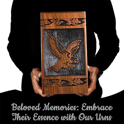 Urns for Human Ashes Adult Man - Funeral Urns, Wooden Urn, Burial Urns, Cremation Urns, Urn for Human Ashes Adult Female, Decorative Urn (Black, Extra Large, Single Eagle) - size: Extra Large