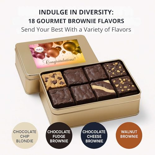 Congratulations Gifts For Women Congratulations Gift Basket - 8 Individually Wrapped Brownies Freshly Baked in a Variety of Flavors - Dulcet's Signature Flavored Fudge Brownies - Gift Box Comes with Congratulations Card - style: Congratulations