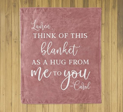 Custom Hug Blanket Comfort Gift Customized with Name, Personalized Soft Comfort Throw, Sending hugs, Get Well Soon, Long Distance Friendship or Relationship Gift, Missing You Present