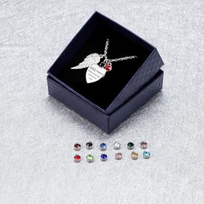 Gredstar Heart Urn Necklace for Ashes, ECG Memorial Pendant | Heartbeat Line, Angel Wing, 12 Birthstones, Stainless Steel, Screw Closure, Funnel & Box Included - style: Nephew