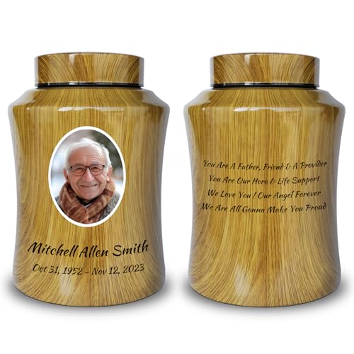 Custom Cremation Urns for Human Ashes Adult Male Men with Picture - color: Wood - Nature Peace, size: Custom