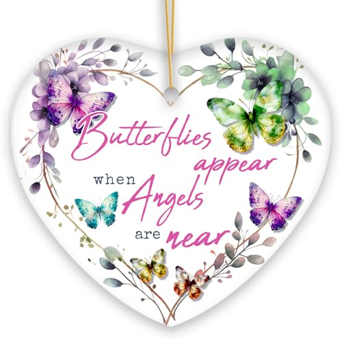 Artistic Butterflies Appear When Angels are Near Quote Ornament, Christmas Memorial Gift - color: Artistic Butterflies Appear When Angels Are Near Quote Ornament, Christmas Memorial Gift