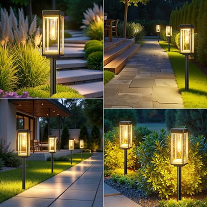 LETMY Solar Pathway Lights Outdoor, 4 Pack IP65 Waterproof Solar Path Lights with Auto On/Off, Bright Garden Lights for Landscape, Patio, Driveway & Yard - size: 4 PACK