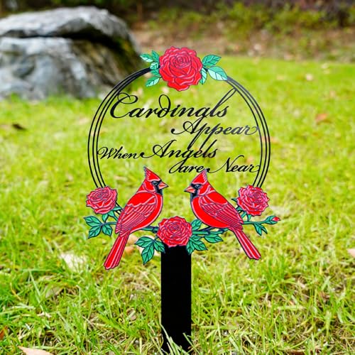 Cardinals Memorial Grave Stake with Cardinals Appear When Angels are Near - Metal Sympathy Grave Marker, Rust-Resistant Outdoor Cemetery Decoration(Cardinal) - style: Red Cardinal