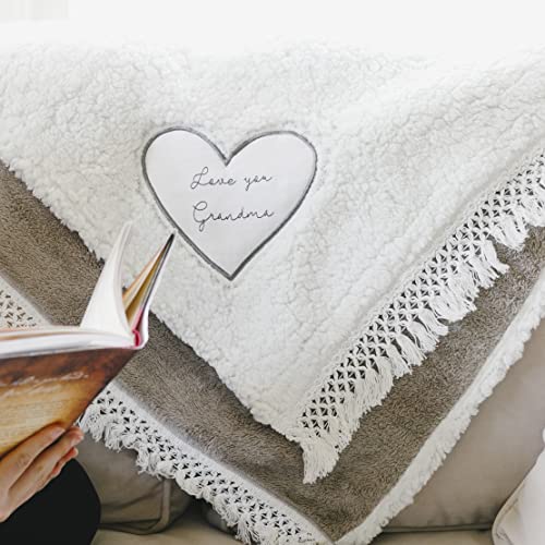 Pavilion Gift Company - Love You Grandma - 42x50 Inch Super Soft Sherpa Tassel Fringe Blanket Wrapped in A Ribbon with A Handle - style: Love you Grandma