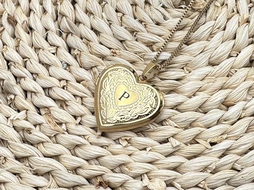 GOKING Love Heart Memory Locket Necklace Holds Pictures for Women - color: Letter P