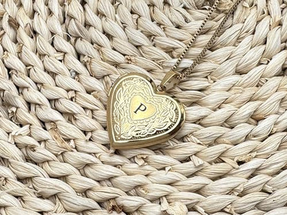 GOKING Love Heart Memory Locket Necklace Holds Pictures for Women - color: Letter P
