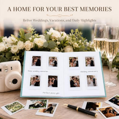 Ruibytree 128 Pockets Instant Mini Photo Album for 2x3 Pictures, Green | Writing Space, Premium Linen Hardcover, Flat-Fit Pockets, Wedding Guest Book for Polaroid 2x3 Photos, Graduation Keepsakes - color: Green