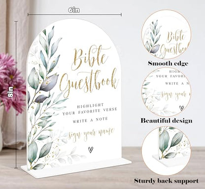 Acrylic Wedding Signs, Greenery Theme Bible Guestbook Sign, Wedding Reception Signage, Bridal Shower Table Decor with Stand, Engagement, Anniversary, Newlywed Events and Parties Supplies, 21 - color: Bible Guestbook Sign, 21