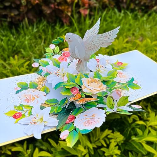 CUTE POPUP Sympathy Pop Up Card, 3D Dove and White Lily Condolence Card – Sorry for Your Loss, Thinking of You, Bereavement Card for Loss of Loved One – Premium 6x8 Inch, Envelope Included - color: Lily