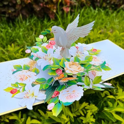 CUTE POPUP Sympathy Pop Up Card, 3D Dove and White Lily Condolence Card – Sorry for Your Loss, Thinking of You, Bereavement Card for Loss of Loved One – Premium 6x8 Inch, Envelope Included - color: Lily