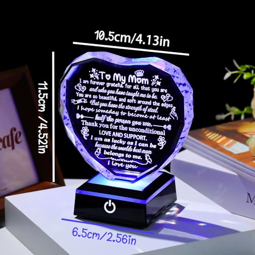 Arikyrist Mom Gifts from Daughter Son Crystal Keepsake with LED Light Base | Mom Birthday Presents, on Christmas Retirement Anniversary Mothers Day Valentines Day, to My Mom Plaque, Home Desk Decor - color: Mom