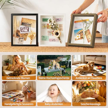 8x10 Shadow Box Frame with Ultra-Clear Glass & Soft Linen Back - color: Black+high Definition Panel + Shatter-proof Packaging, size: 8x10