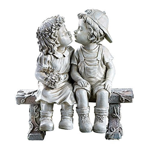 Garden First Kiss Outdoor Statue Decorative, Flower Bed Decor Puppy Love Kissing Couple,Boy and Girl Kissing Garden Figurine for Yard Patio Art - color: First Kiss